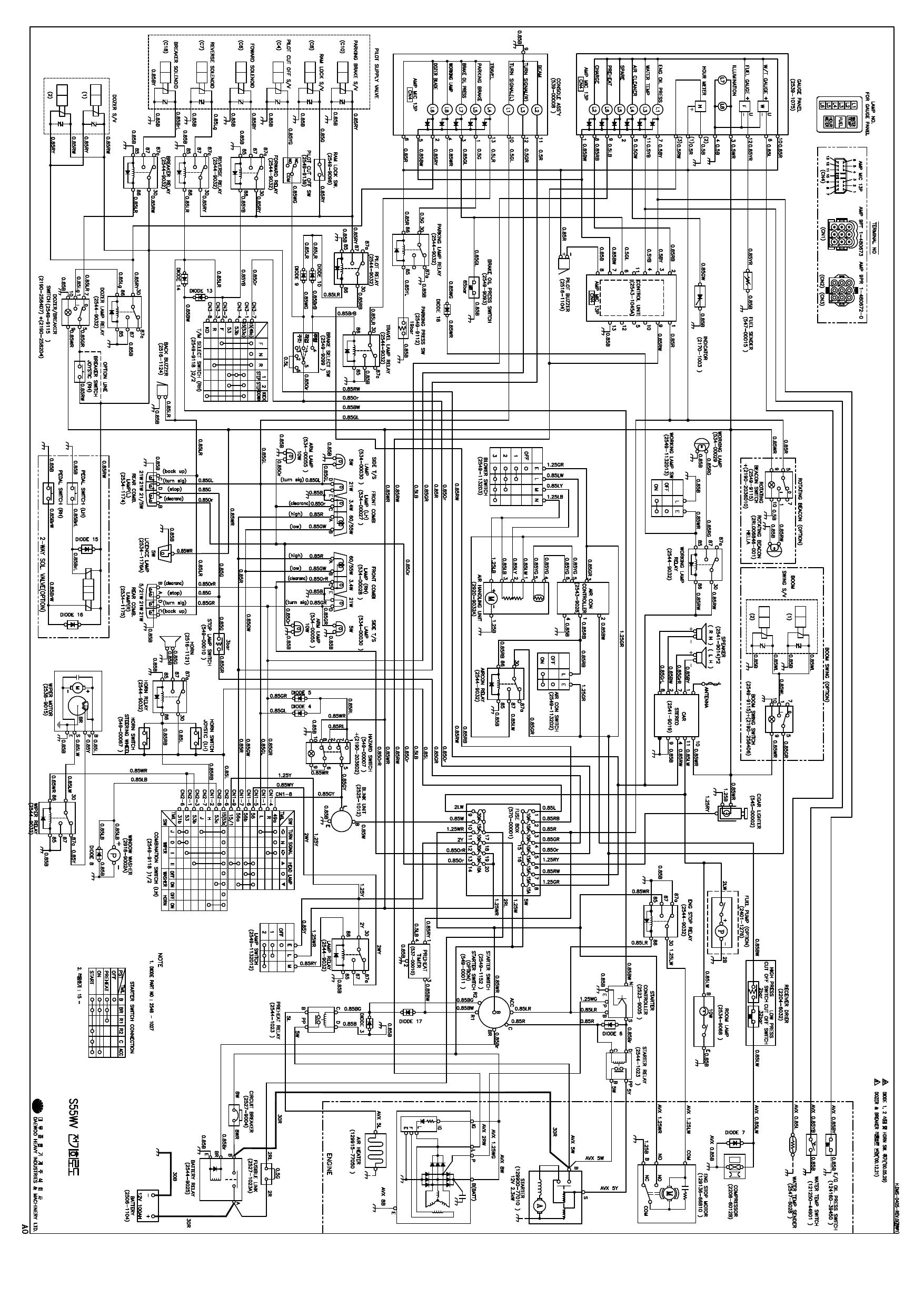 S55WV ELECTRICAL CIRCUIT DIAGRAM Schematic Daewoo Doosan